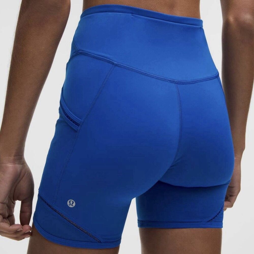 Lululemon Fast And Free Shorts Women’s 4 High Rise 6” Biker Galactic Cobalt Lace